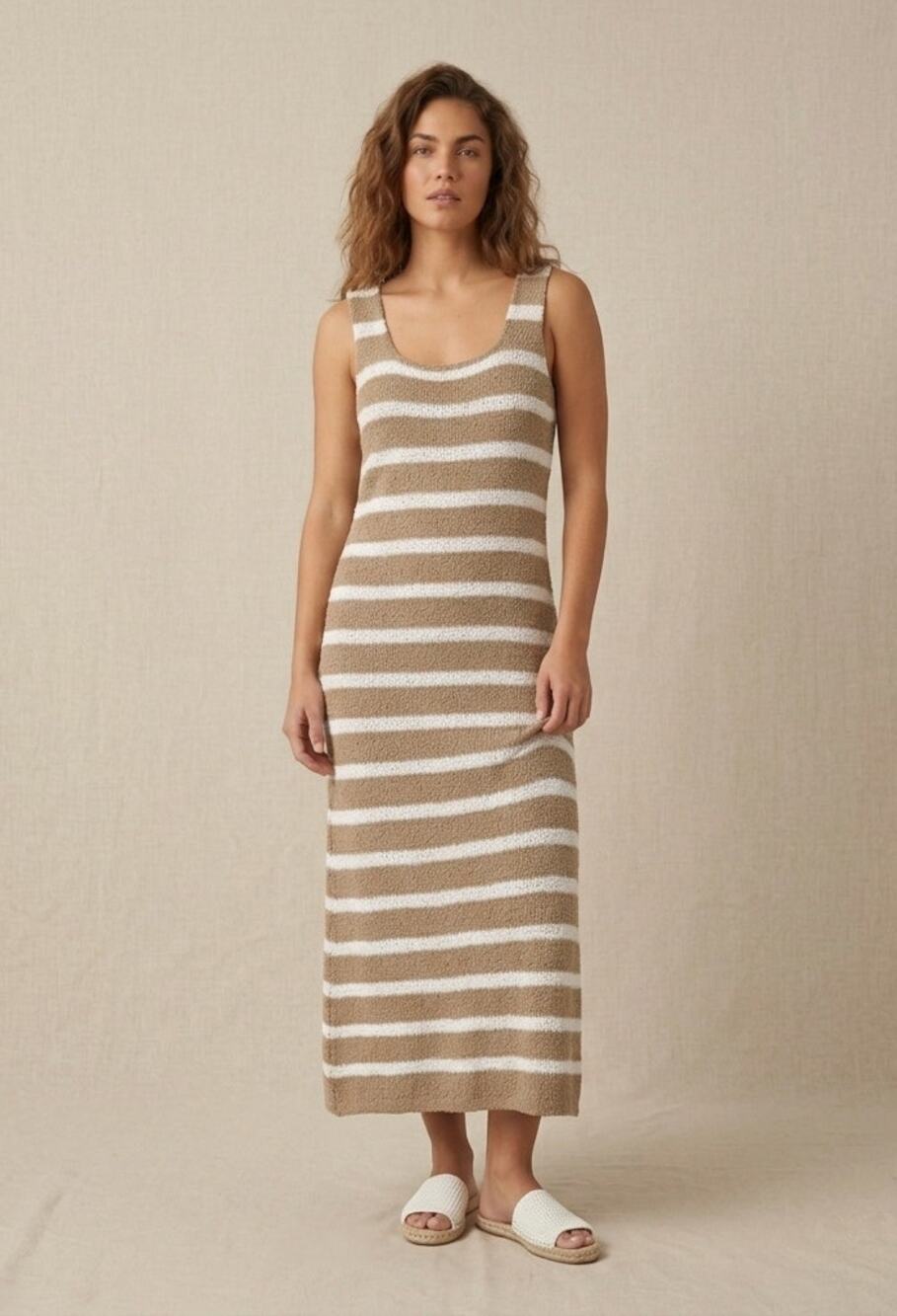 Studio by The Workshop Striped Mesh Knit Midi Dress Medium Nautical Minimalist